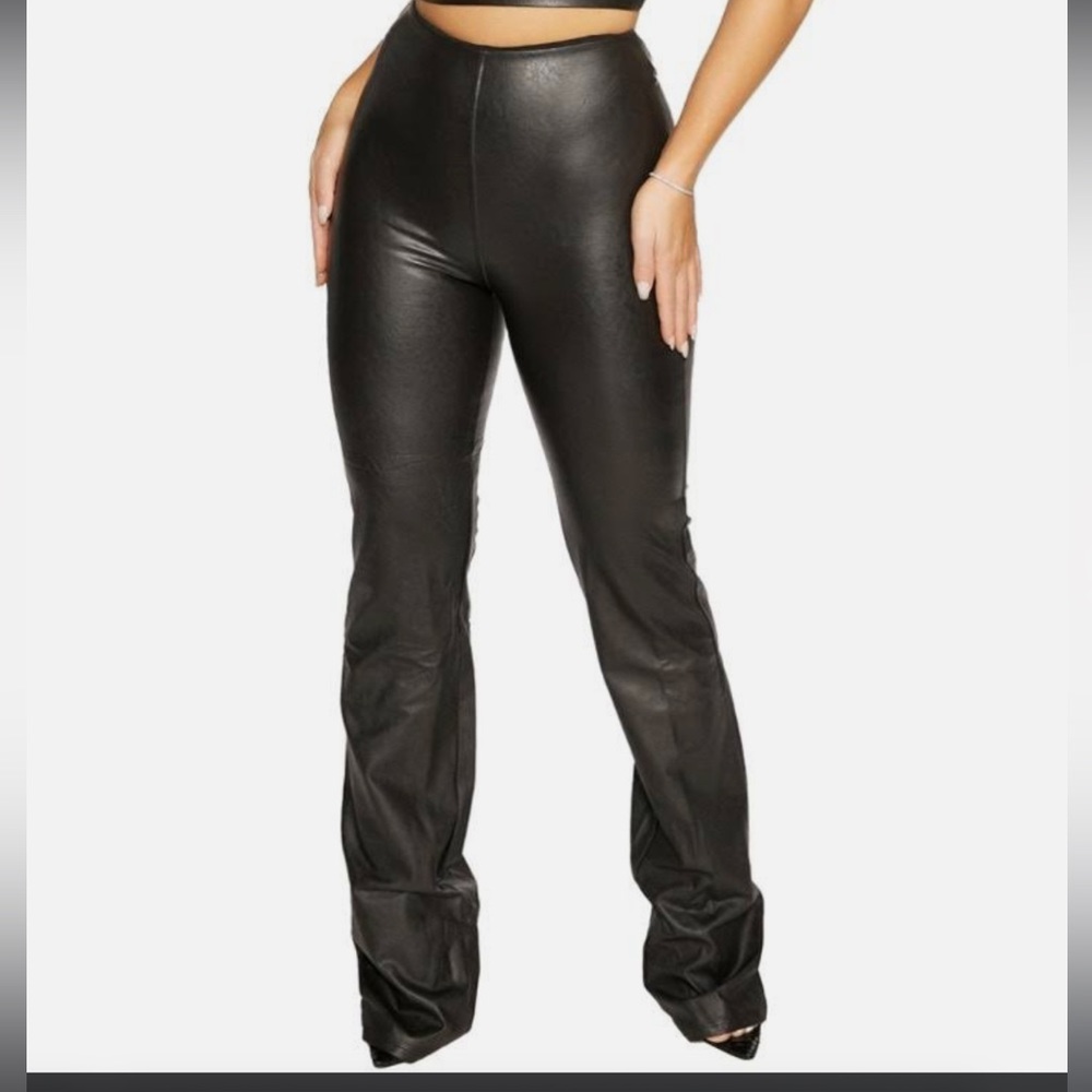 Naked Wardrobe Faux Leather Bootcut Pants in Black